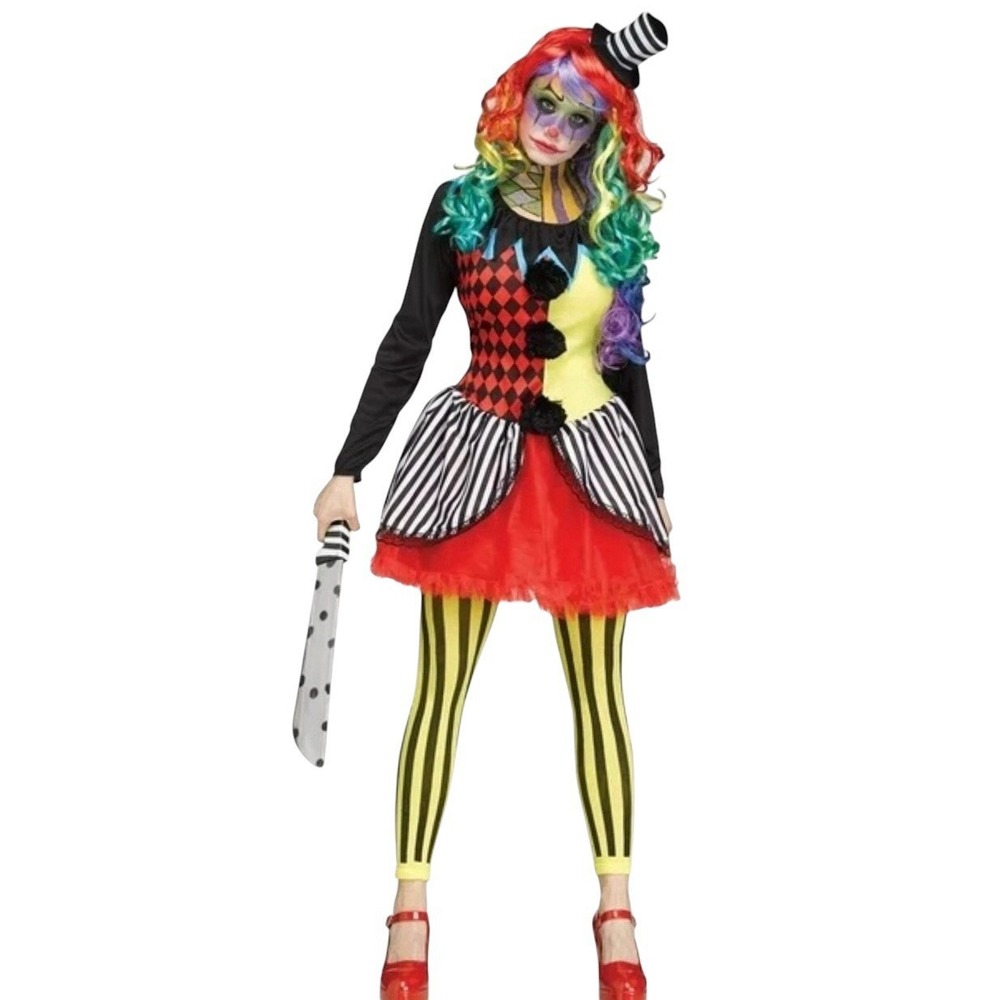 Freakshow Clown Adult Womens Halloween Costume 3 Piece Size Large Multicolor